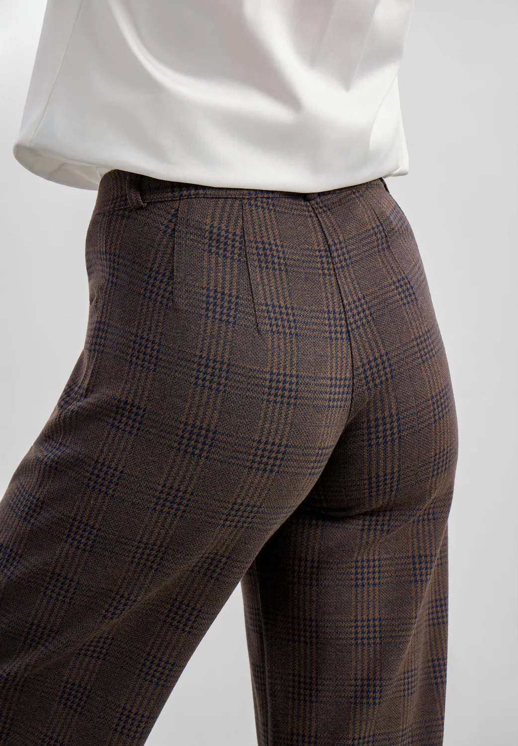 Donna Loose broek brown navy check viscose