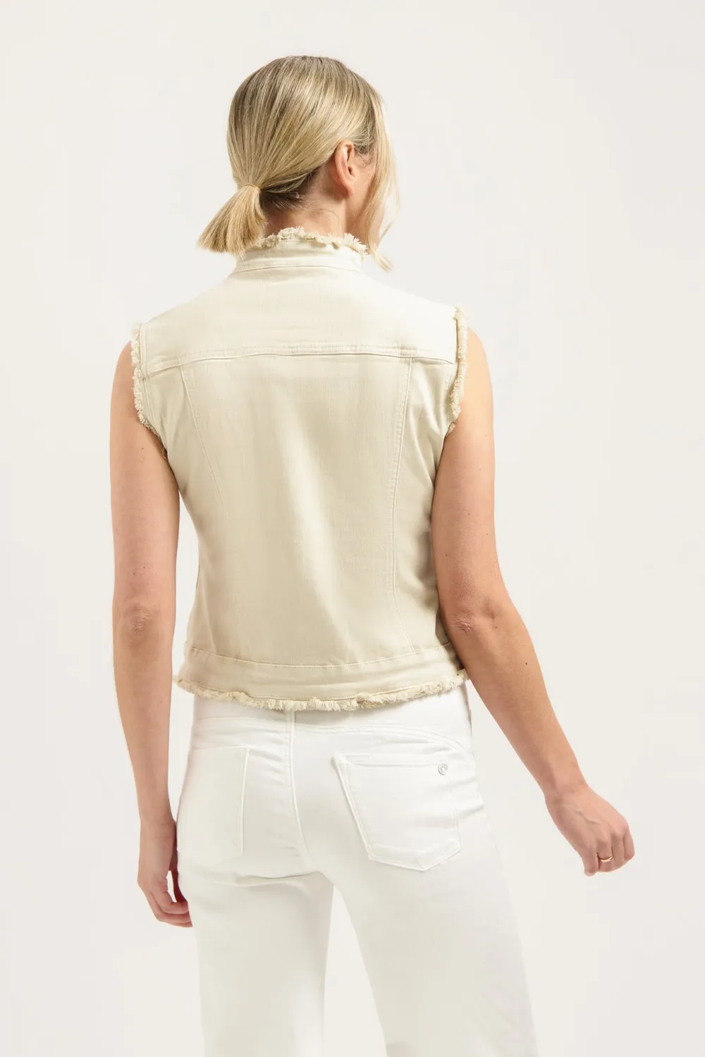 Florez Ginny gilet Cream denim rafels