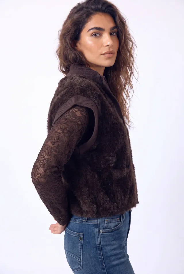 Florez Rocky gilet bruin gebreid fluffy