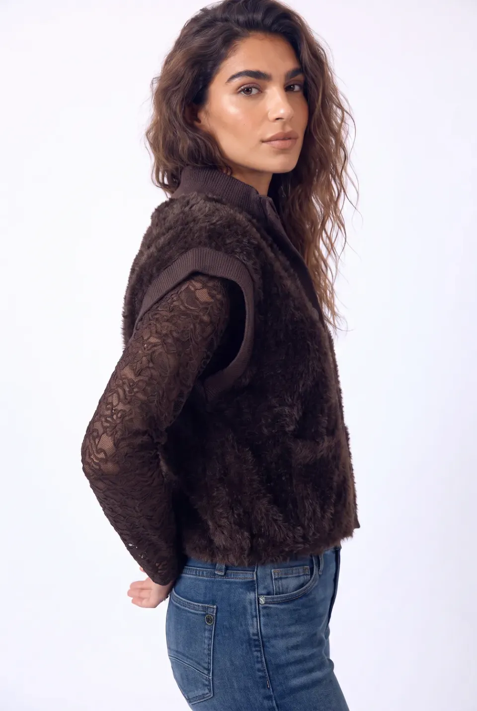 Florez Rocky gilet bruin gebreid fluffy