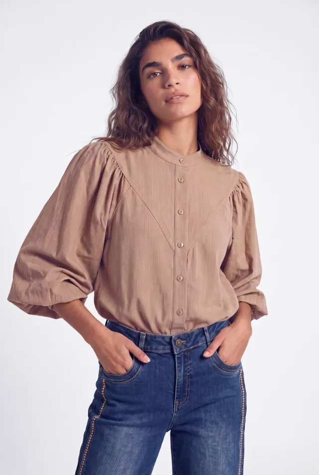 Florez Bibi blouse Dark Sand pofmouw elegant