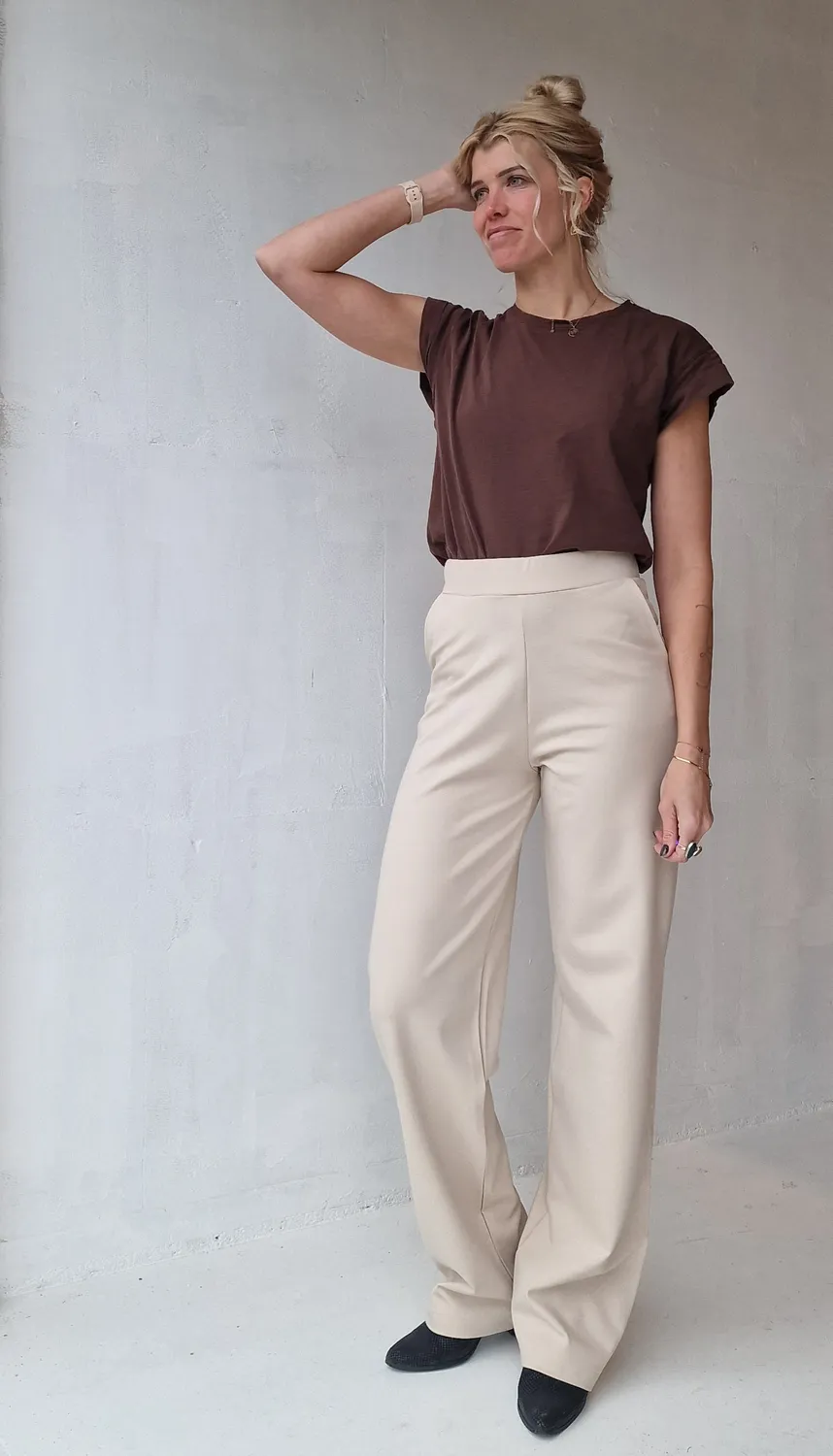Madame Liz Wide Leg Broek Ecru Lengte 36 Stretch