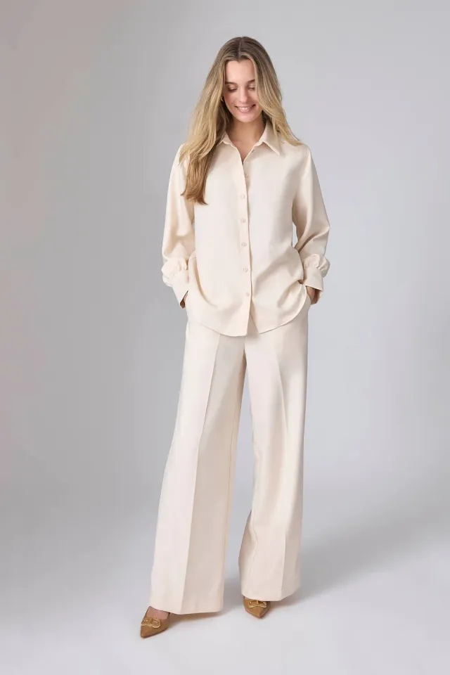 Corel Julia Uni Pants Caravella broek ivory elastiek