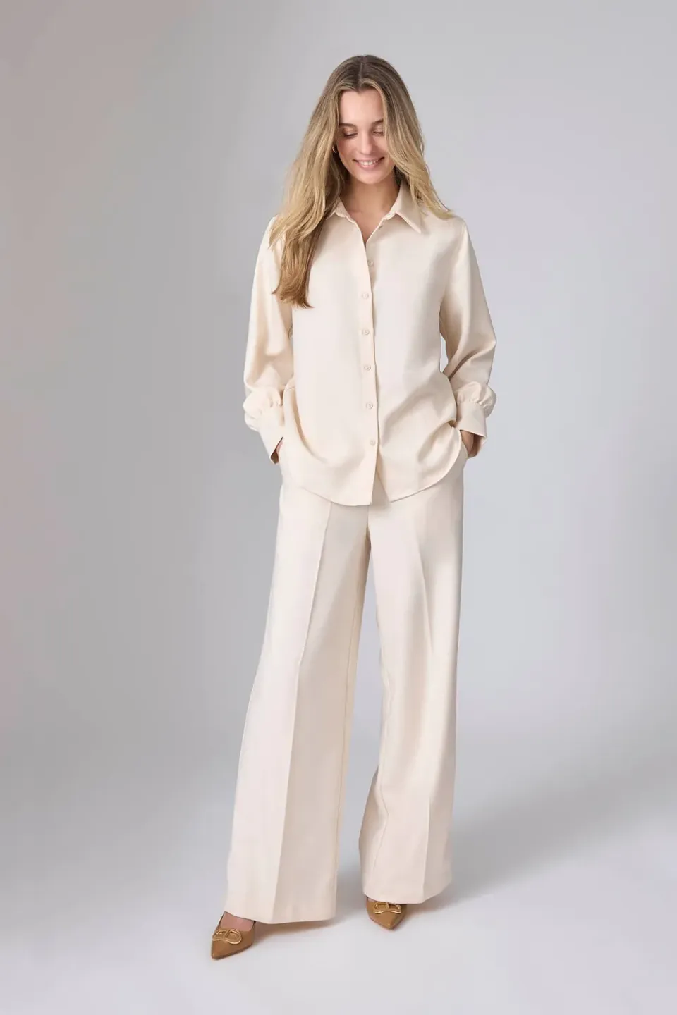 Corel Julia Uni Pants Caravella broek ivory elastiek