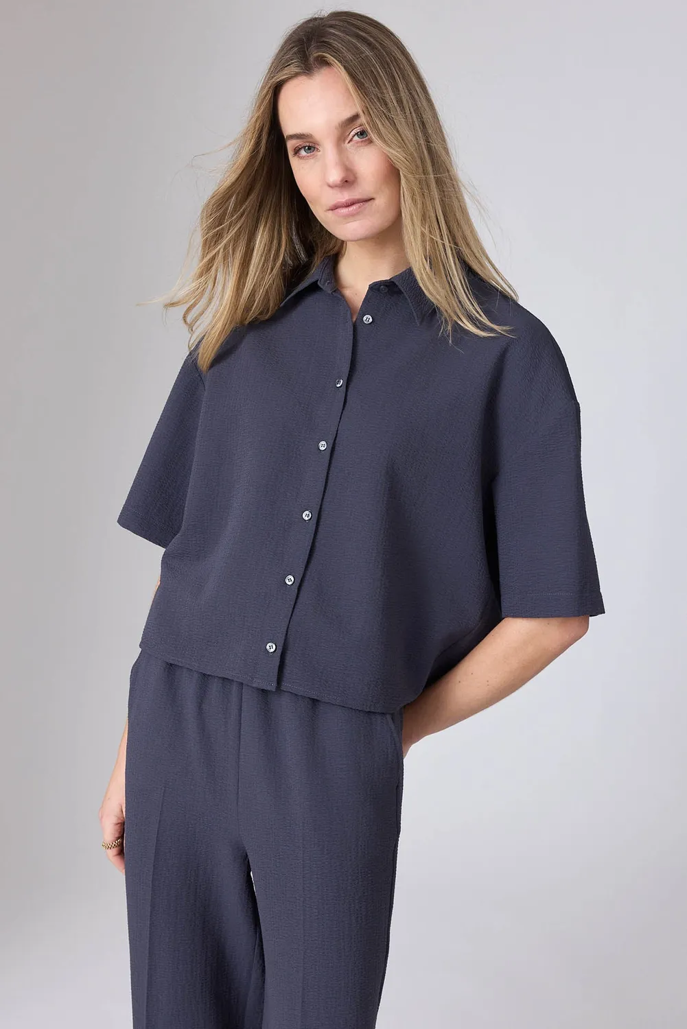 Corel Mila Seersucker blouse creme boxy