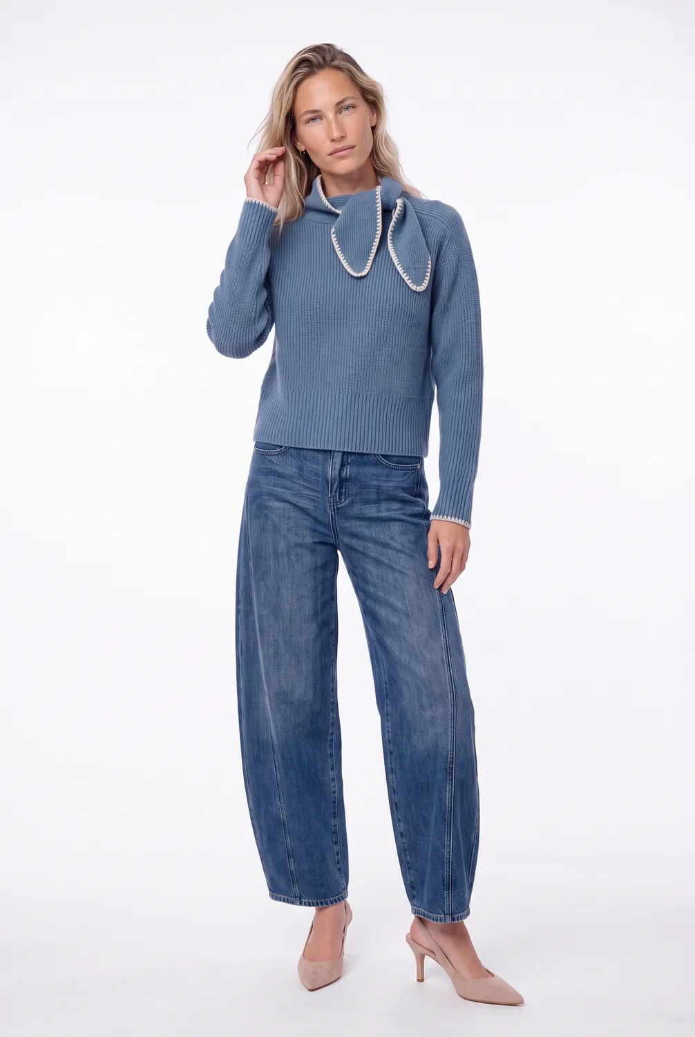 Florez Lisa sweater Blue Melee strikdetail
