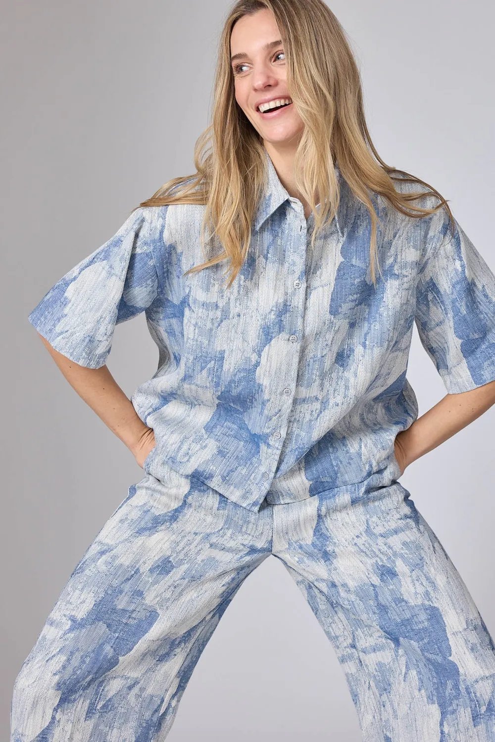Corel Nina Jaquard Denim broek wijd maat 34-42