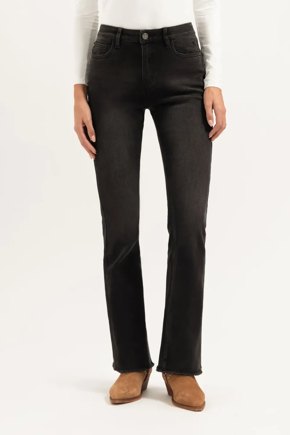 Florez Florèz Flared jeans Black stretch wijd uitlopend