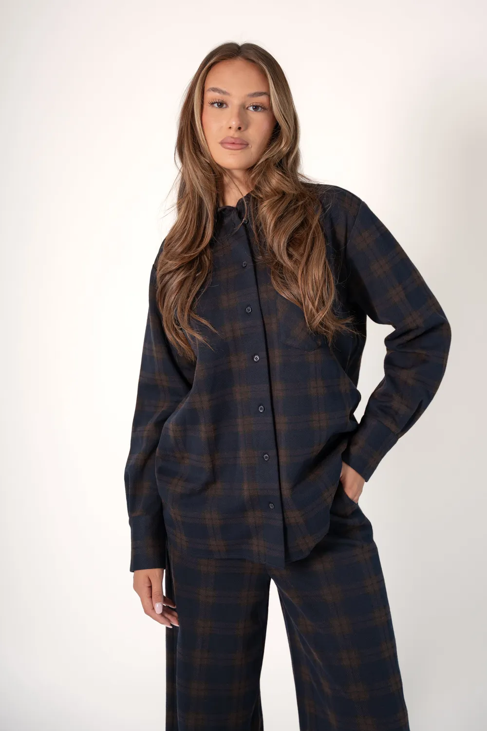 Corel Lois Wide Big Check blouse bruin geruit S-XL