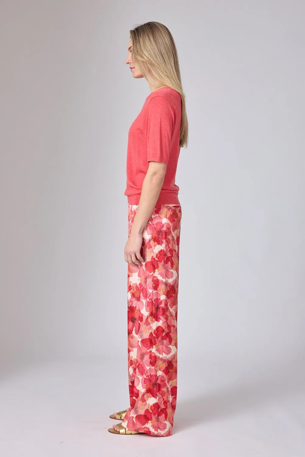 Corel Nola Shine Rosa broek viscose satijn