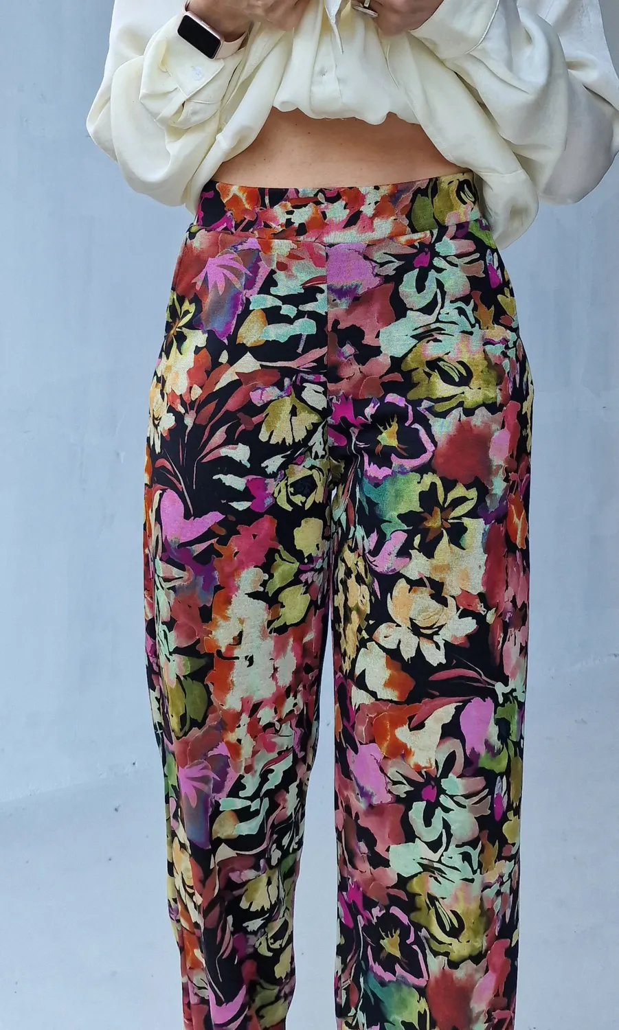 Langeleggings Wide Leg Tall Broek Flowers Black 36