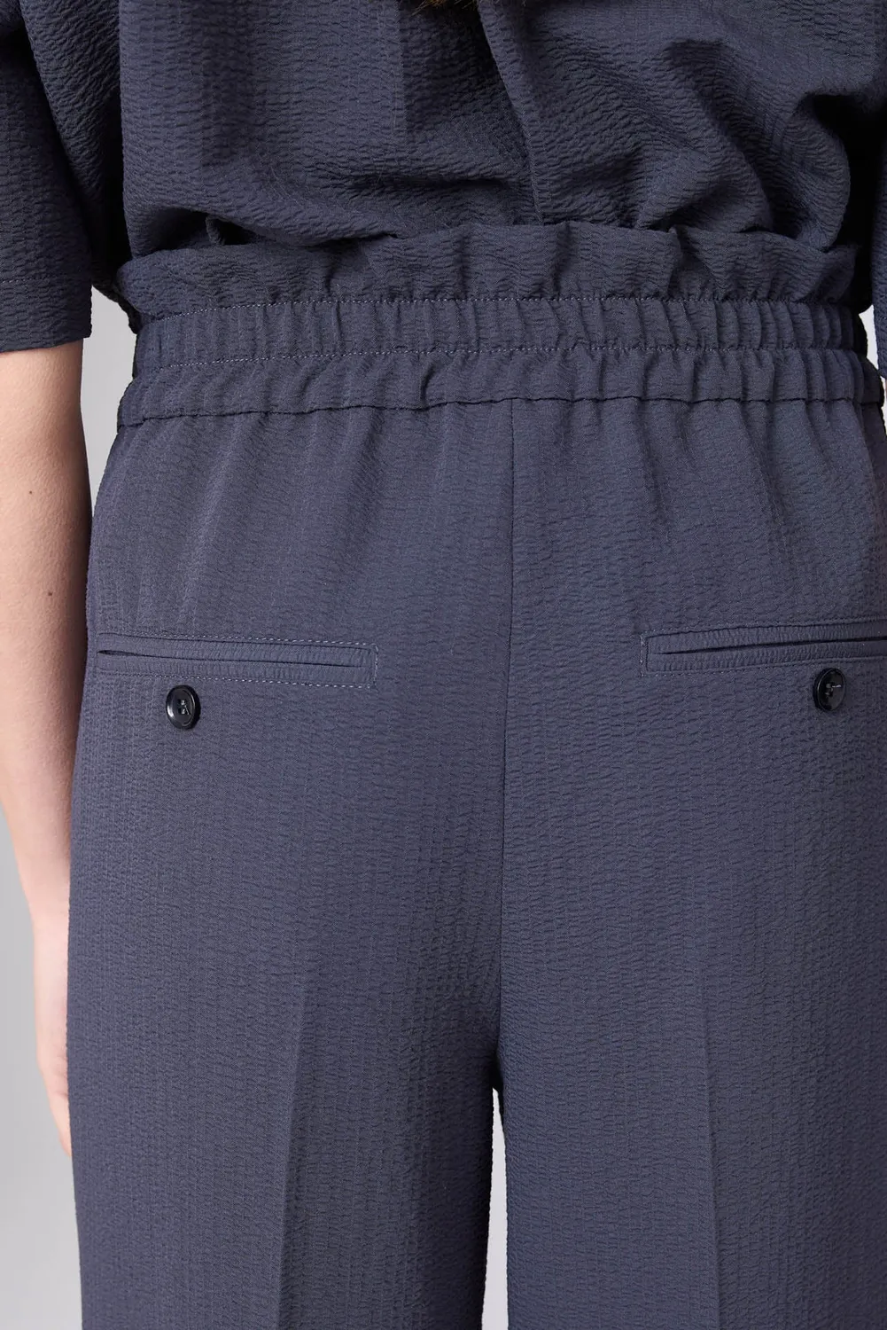 Corel Jaclynn Seersucker broek Creme wijd