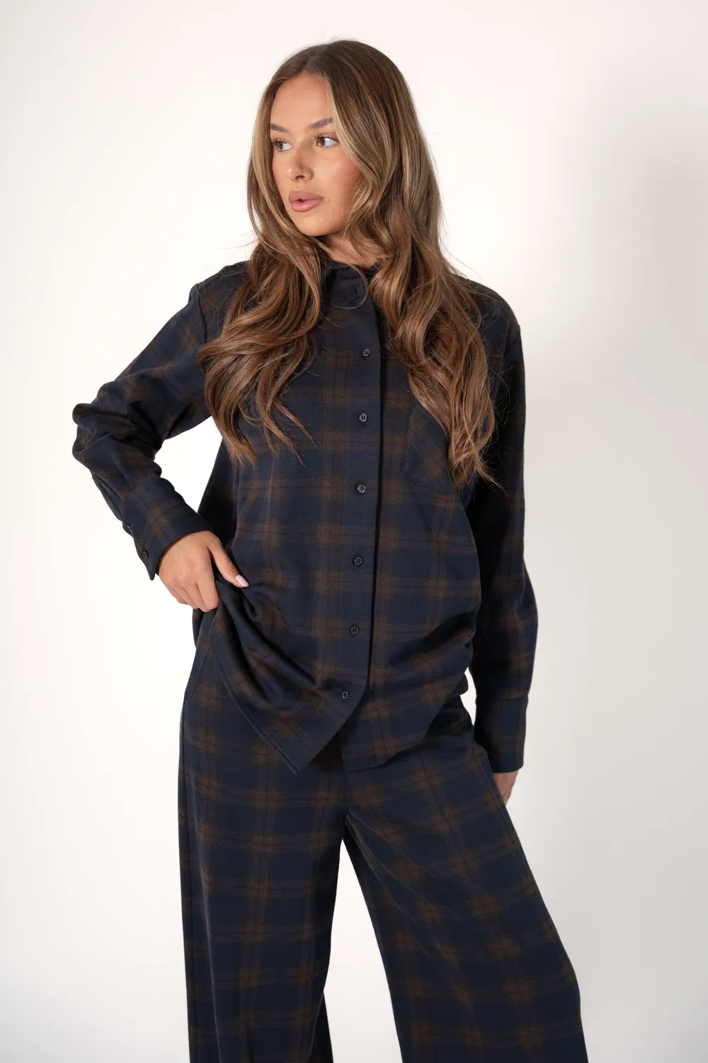 Corel Lois Wide Big Check blouse bruin geruit S-XL