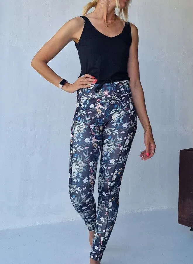 Langeleggings Sportlegging Black Flowers Steekzak 36