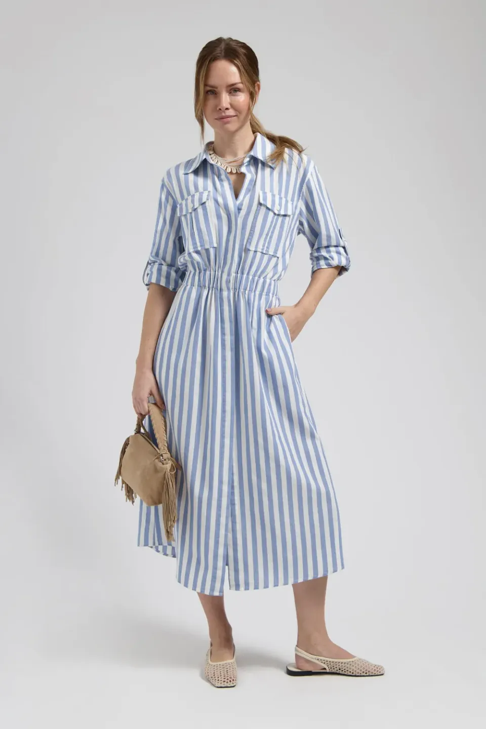 Florez Maya maxi jurk blue striped losse fit