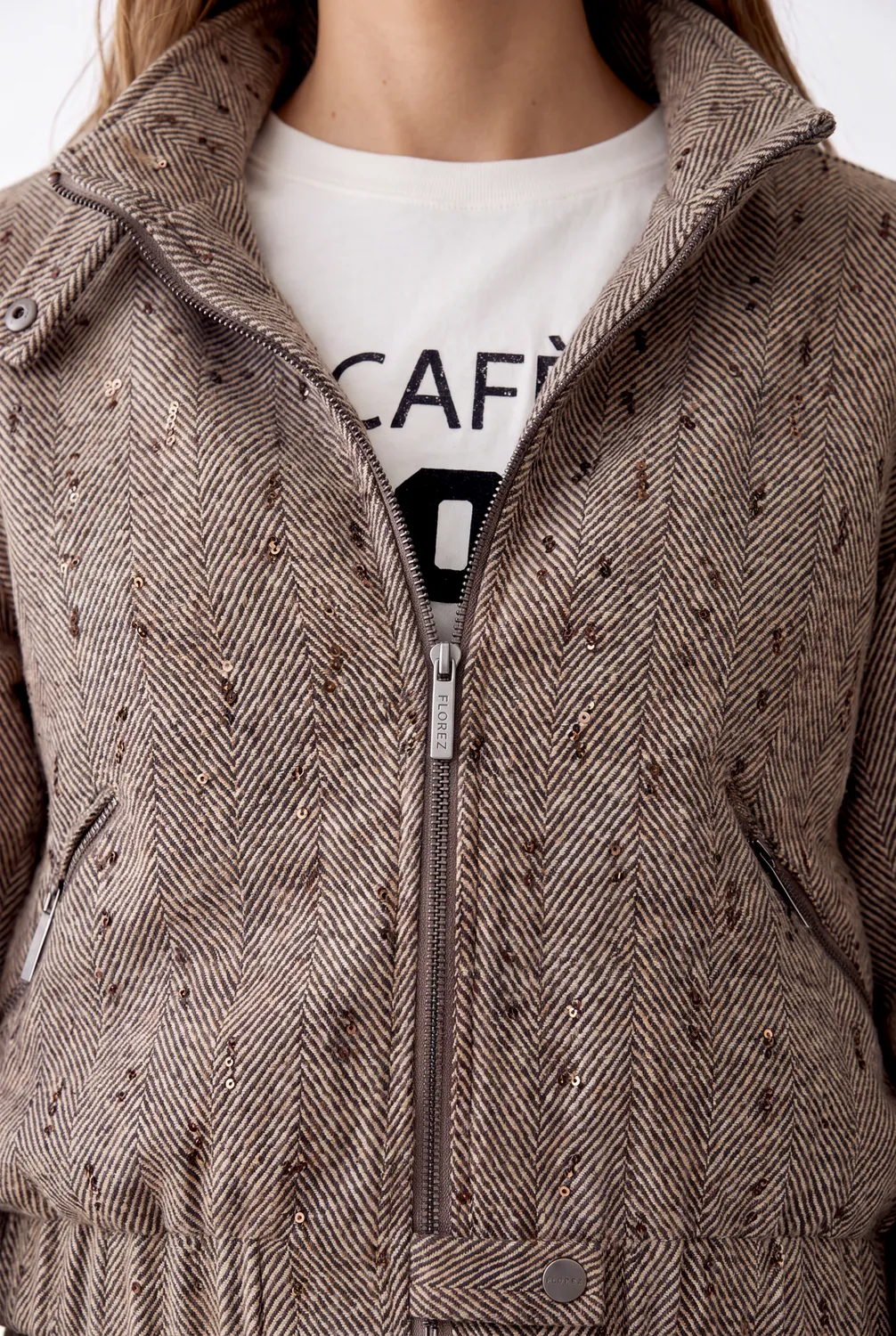 Florez Kenza jacket Taupe visgraat pailletten