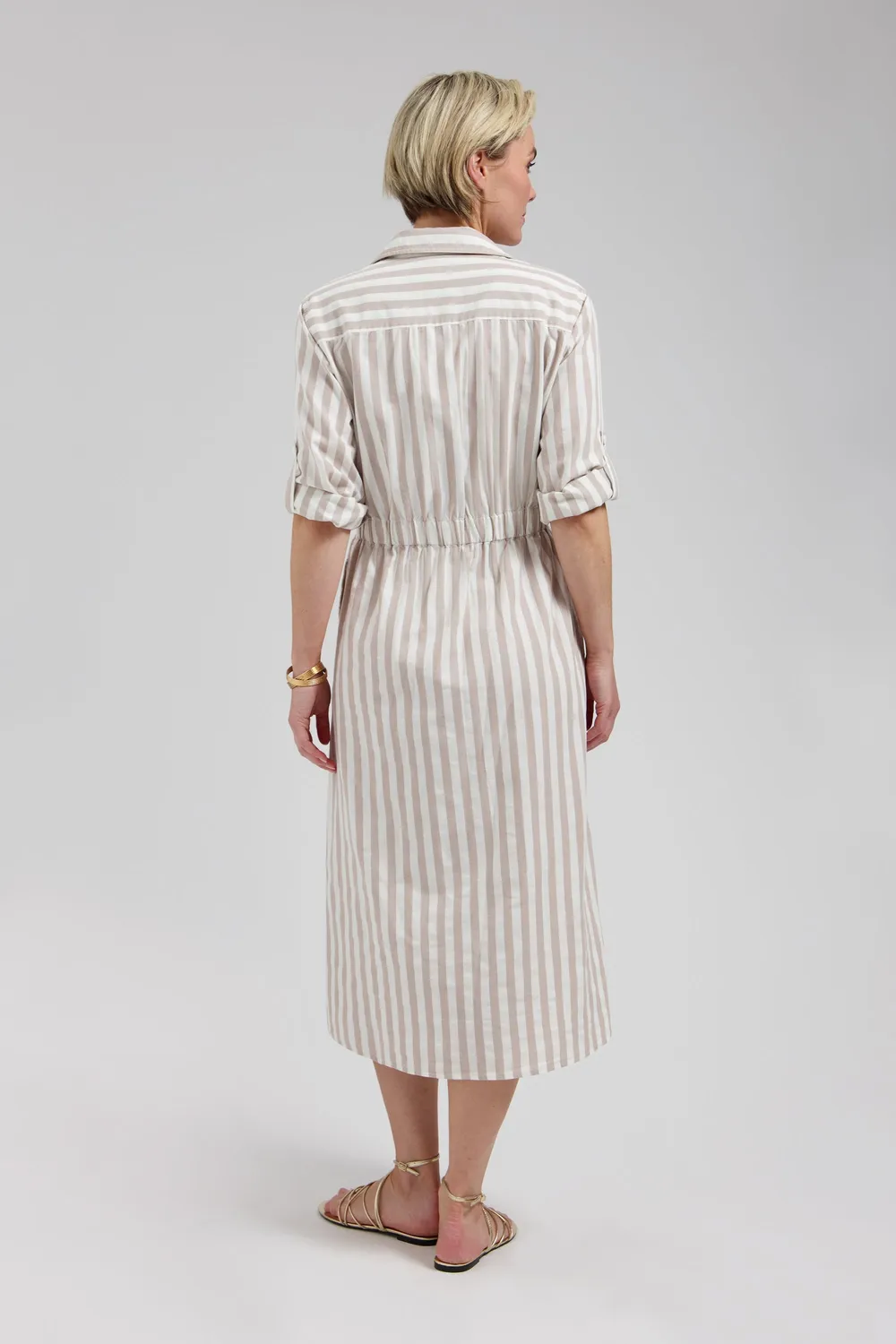 Florez Maya maxi-jurk Sand striped losvallend