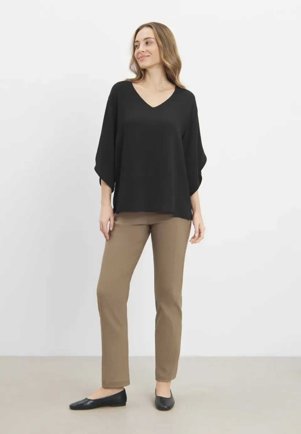 Laurie Nadine blouse 3/4 zwart V-hals