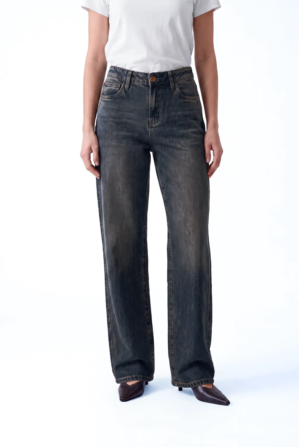 Florez Sophie Straight jeans Tabacco blue mid-waist