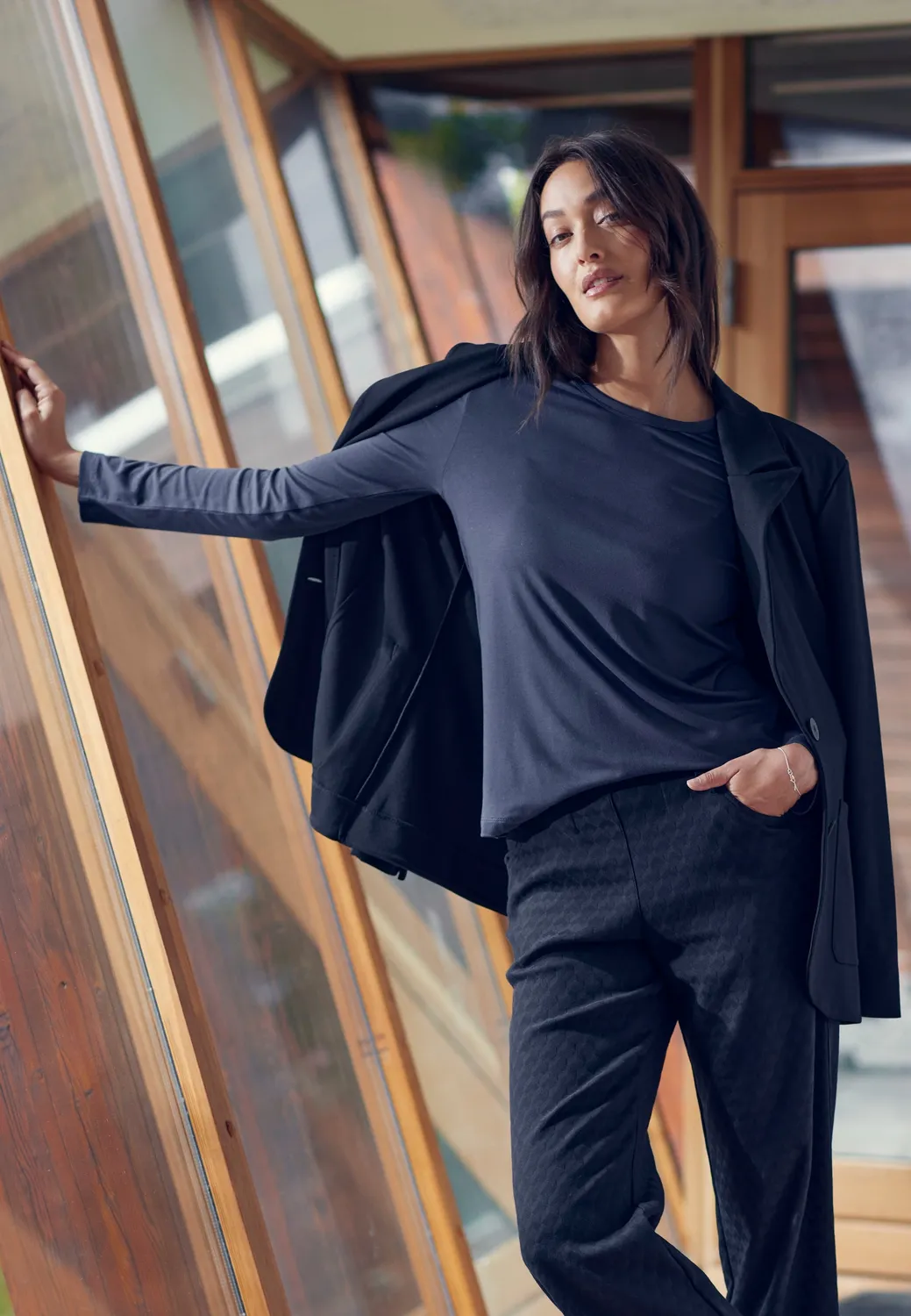 Laurie Amanda T-Shirt LS longsleeve navy viscose