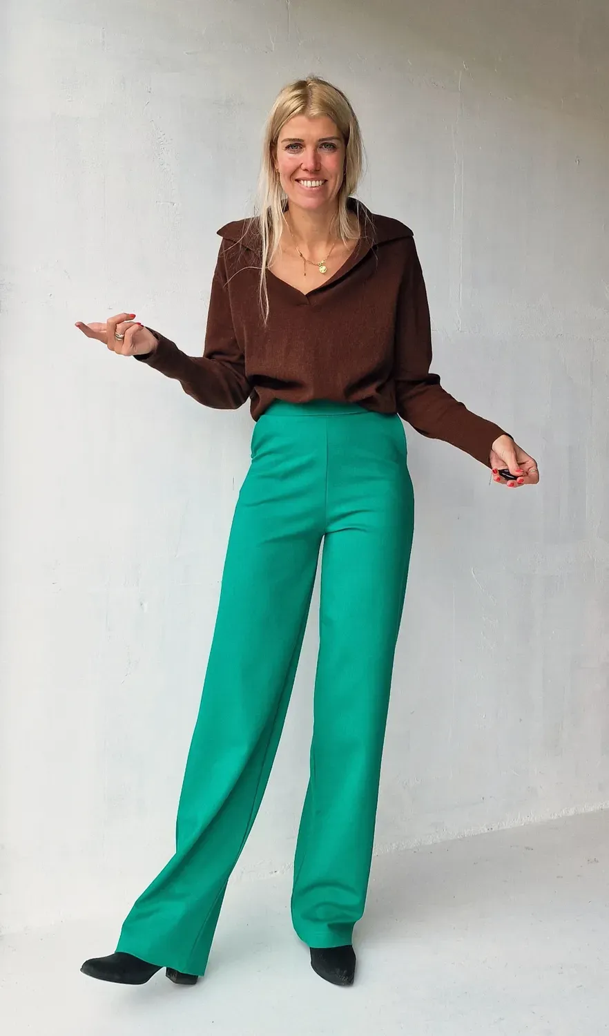Langeleggings Wide Leg Tall Broek Zeegroen Lengtemaat 36