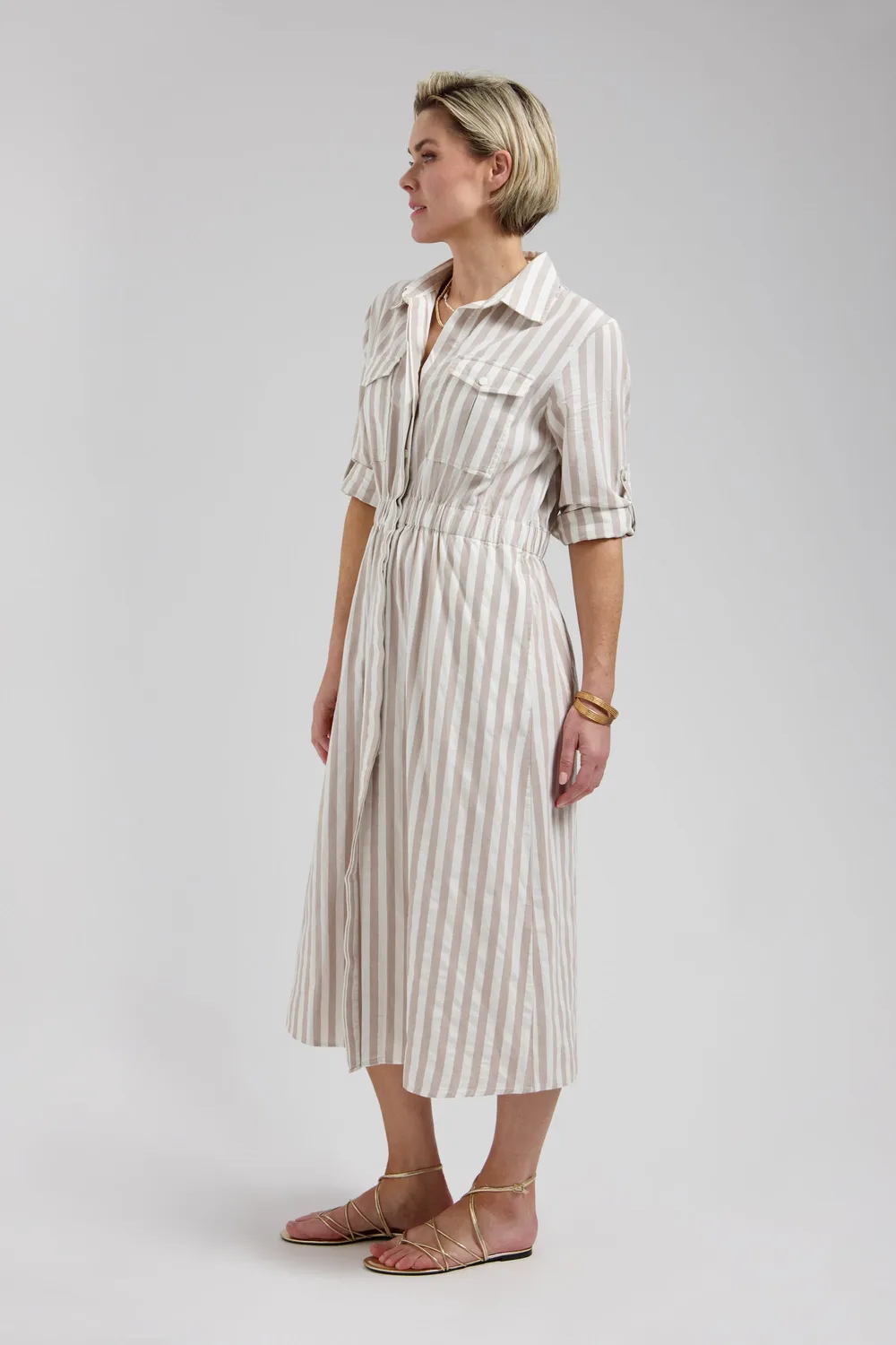 Florez Maya maxi-jurk Sand striped losvallend