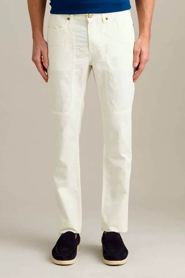 Jeckerson John broek slim fit sneeuwwit linnenmix