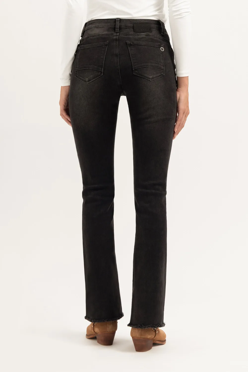 Florez Florèz Flared jeans Black stretch wijd uitlopend