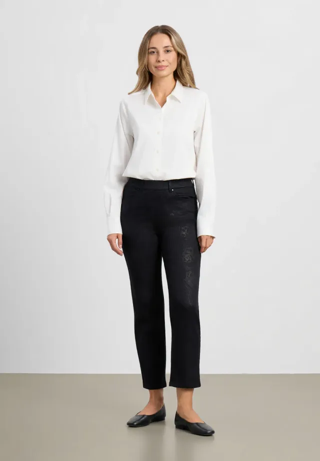 Laurie Hannah Regular broek black bloom print extra kort