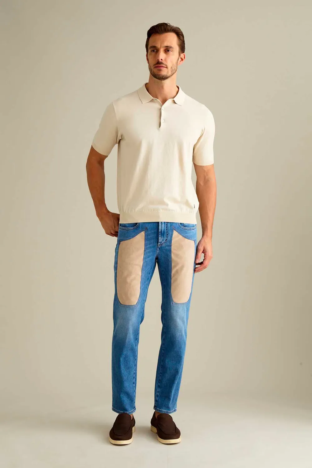 Jeckerson James skinny jeans blauw Alcantara beige