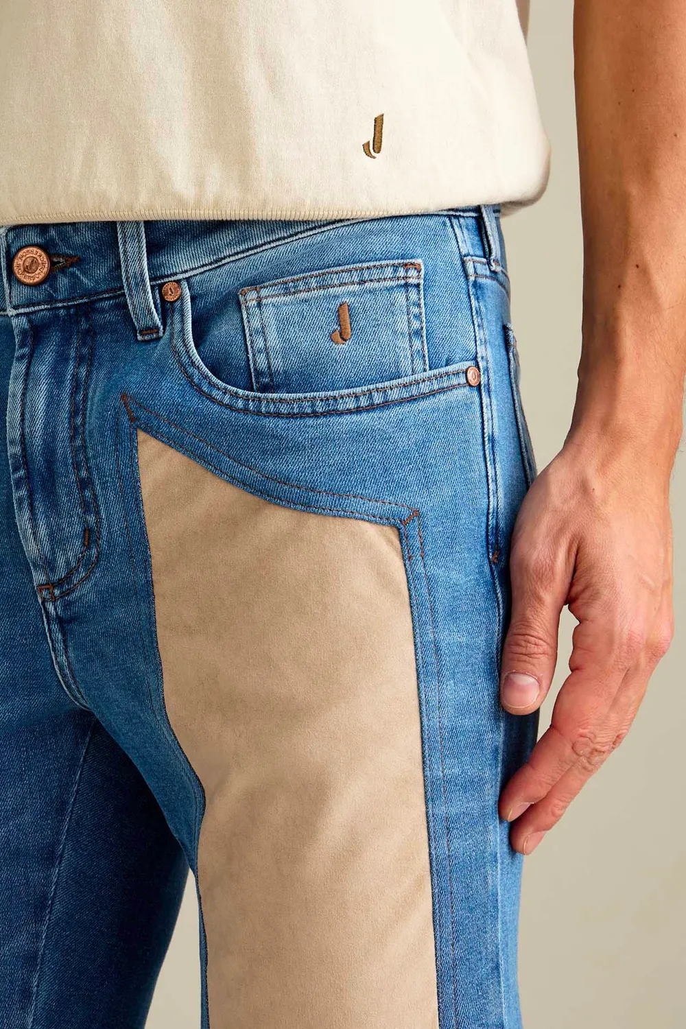 Jeckerson James skinny jeans blauw Alcantara beige