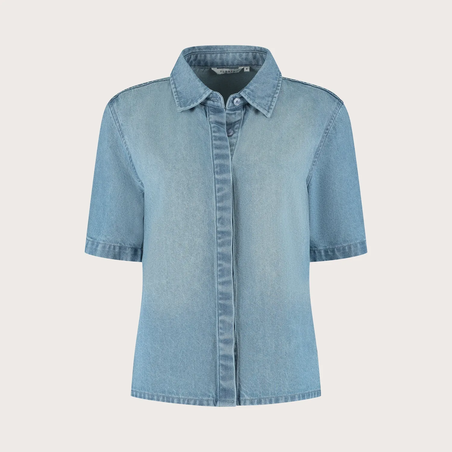 Florez Sylena blouse Mid Blue tencel korte mouw
