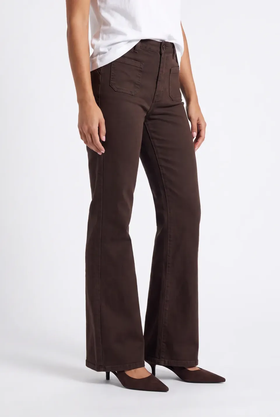 Florez Ana Flared Pocket jeans donkerbruin palazzo