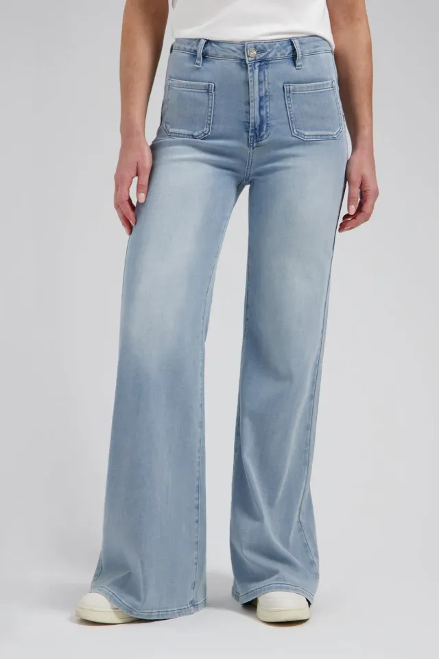 Florez Ana Flared Pocket jeans Smooth blue high waist