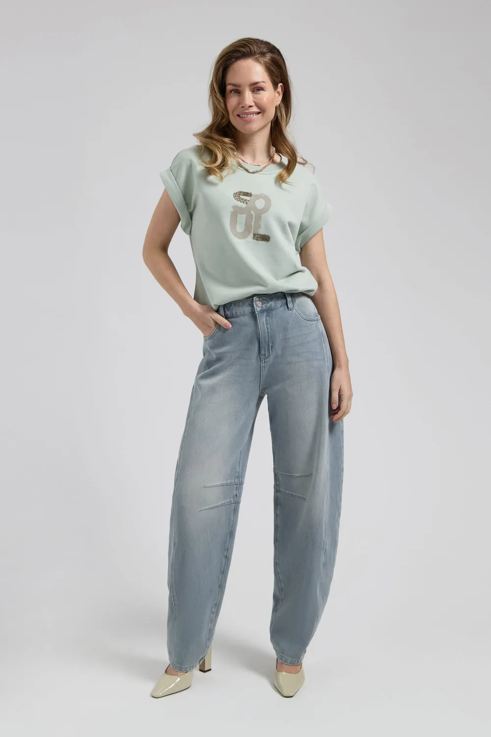Florez Bella T-shirt Olive Green met kraaltjes