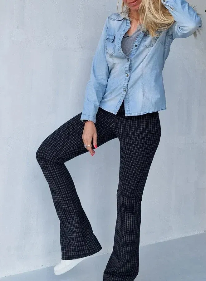 Madame Liz Flared Pants Blokjes Zwart-Wit 36