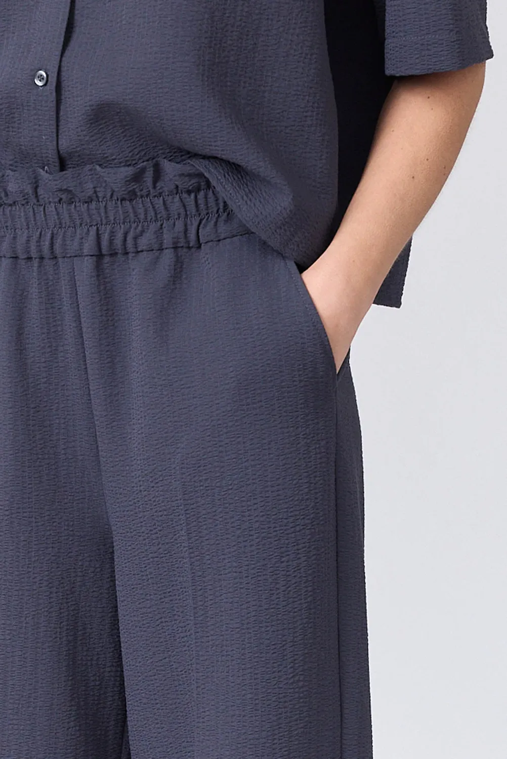 Corel Jaclynn Seersucker broek Creme wijd