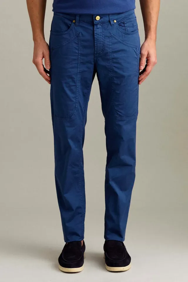 Jeckerson John Slim Fit herenbroek blauw gabardine