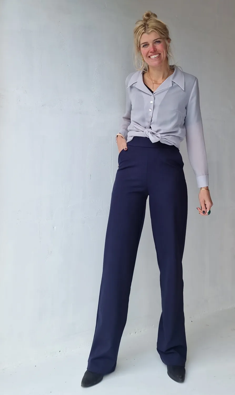 Langeleggings Wide Leg Tall broek marineblauw lengte 36