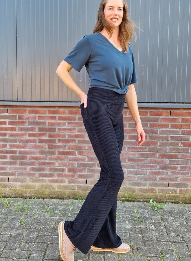 Langeleggings Flared Tall ribbroek zwart extra lang