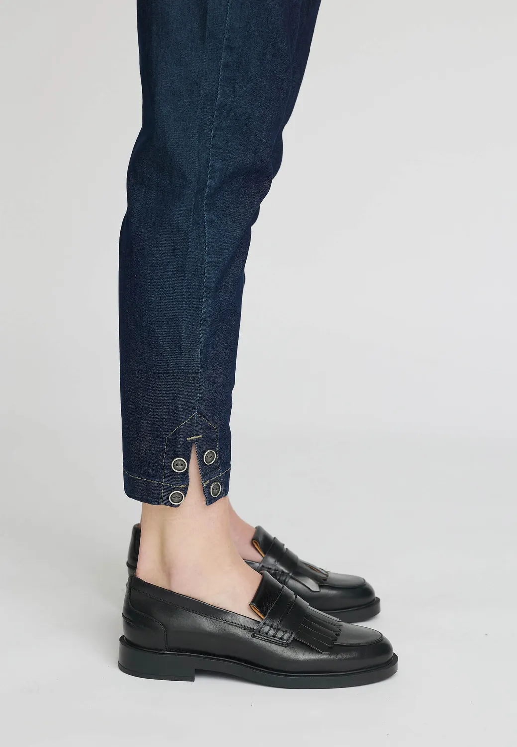 Laurie Ellie Relaxed broek dark blue denim elastiek