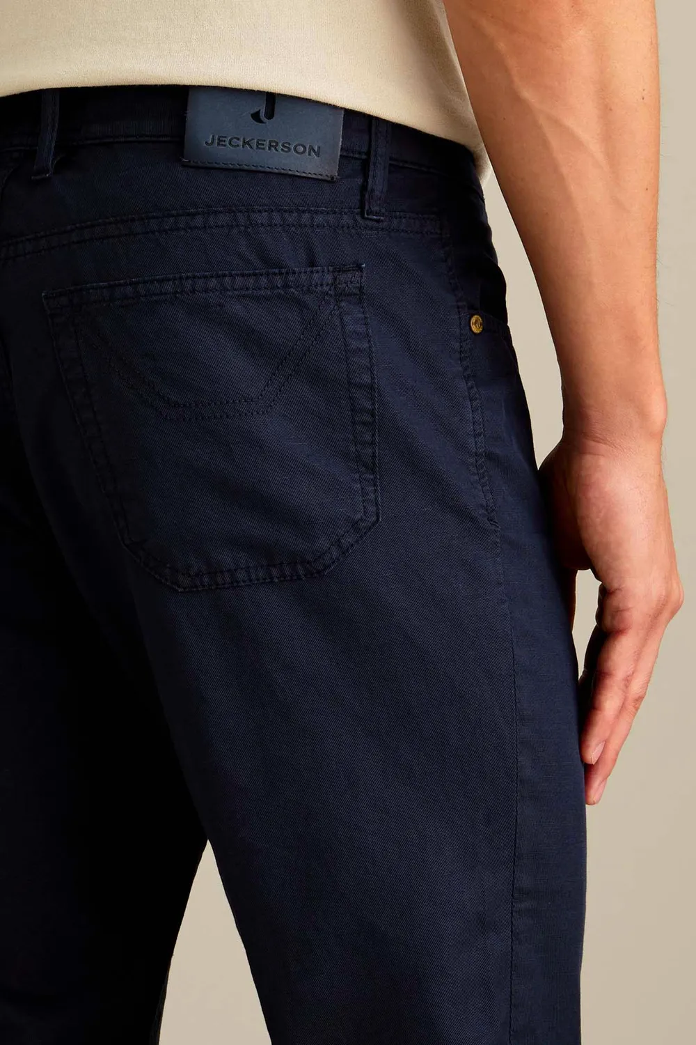 Jeckerson Jordan slim fit broek donkerblauw linnenmix