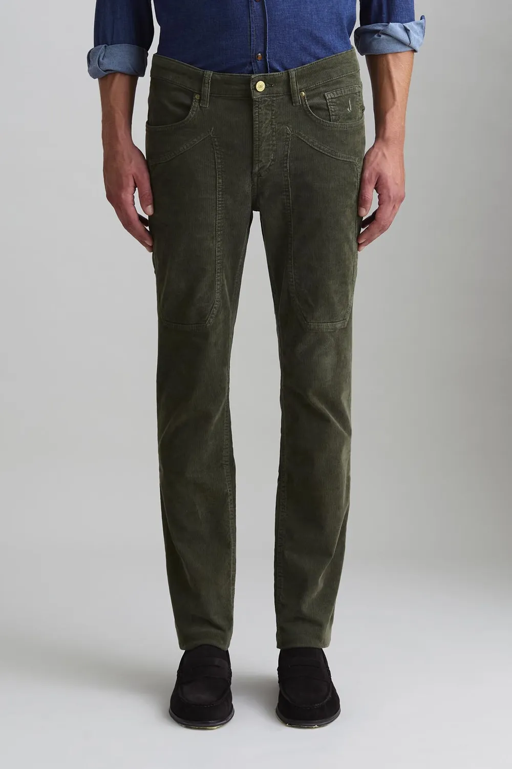 Jeckerson John broek groen fluweel slim fit patch