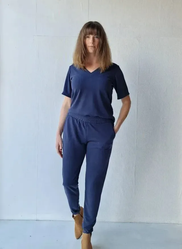 Langeleggings Charlie V-hals Shirt Modal Donkerblauw