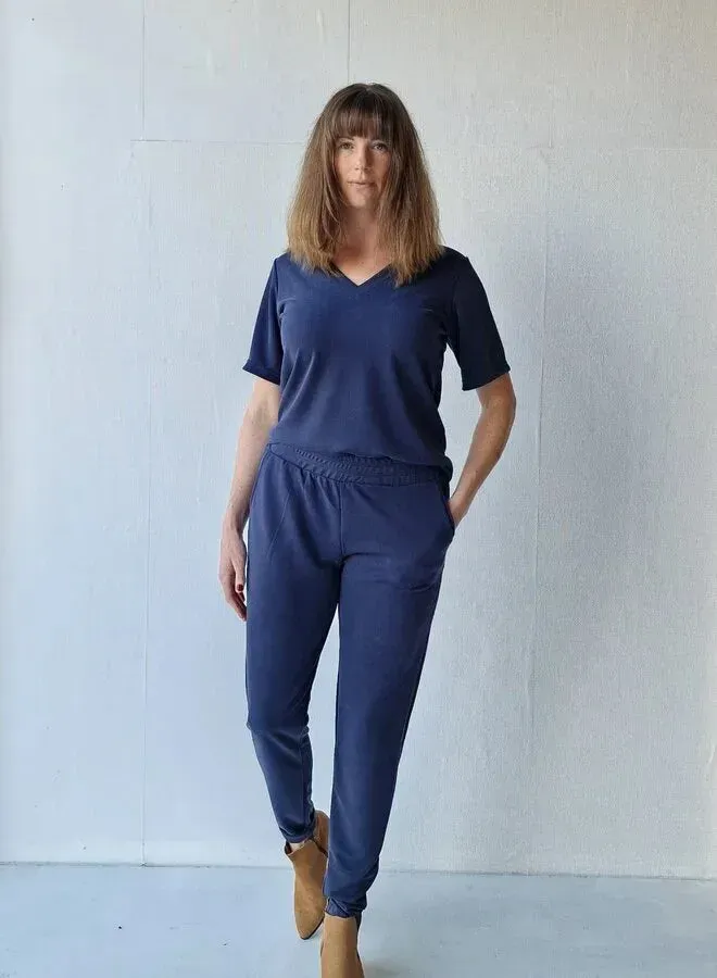 Langeleggings Charlie V-hals Shirt Modal Donkerblauw