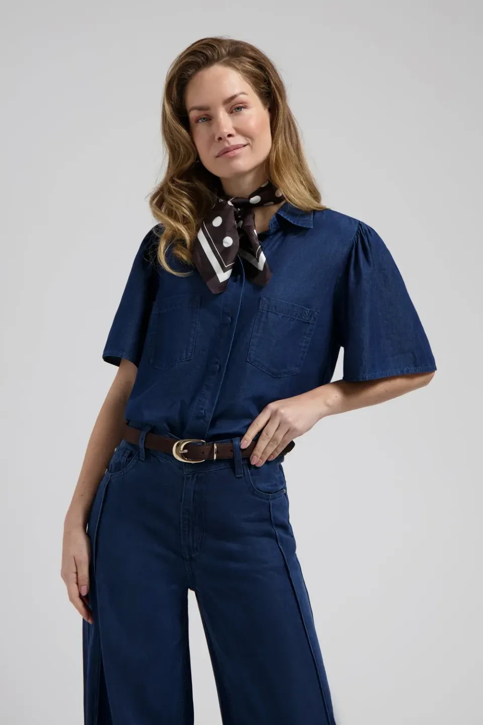 Florez Dané blouse Dark indigo denim pofmouw
