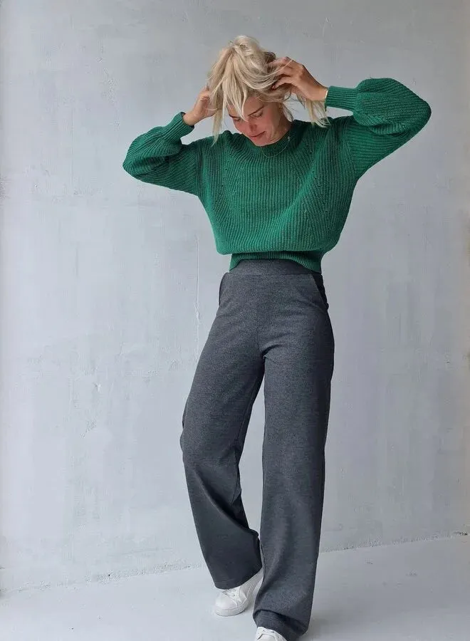 Langeleggings extra lange wide leg donkergrijs 36 stretch