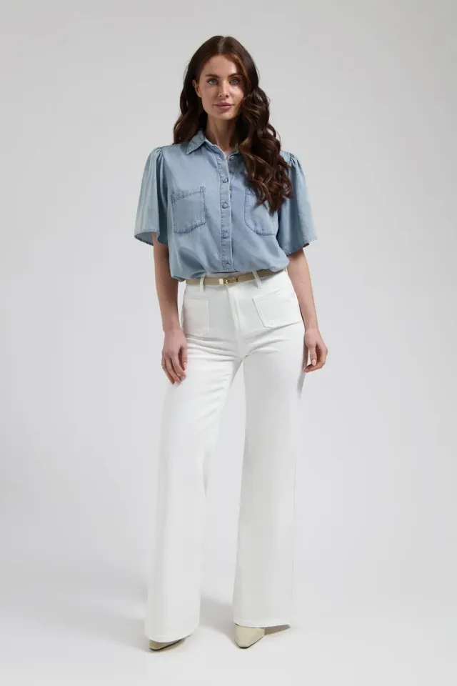 Florez Ana Flared Pocket jeans Off White wijd