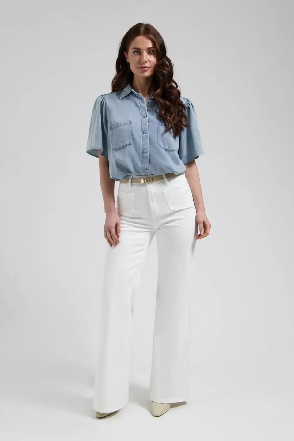 Florez Ana Flared Pocket jeans Off White wijd