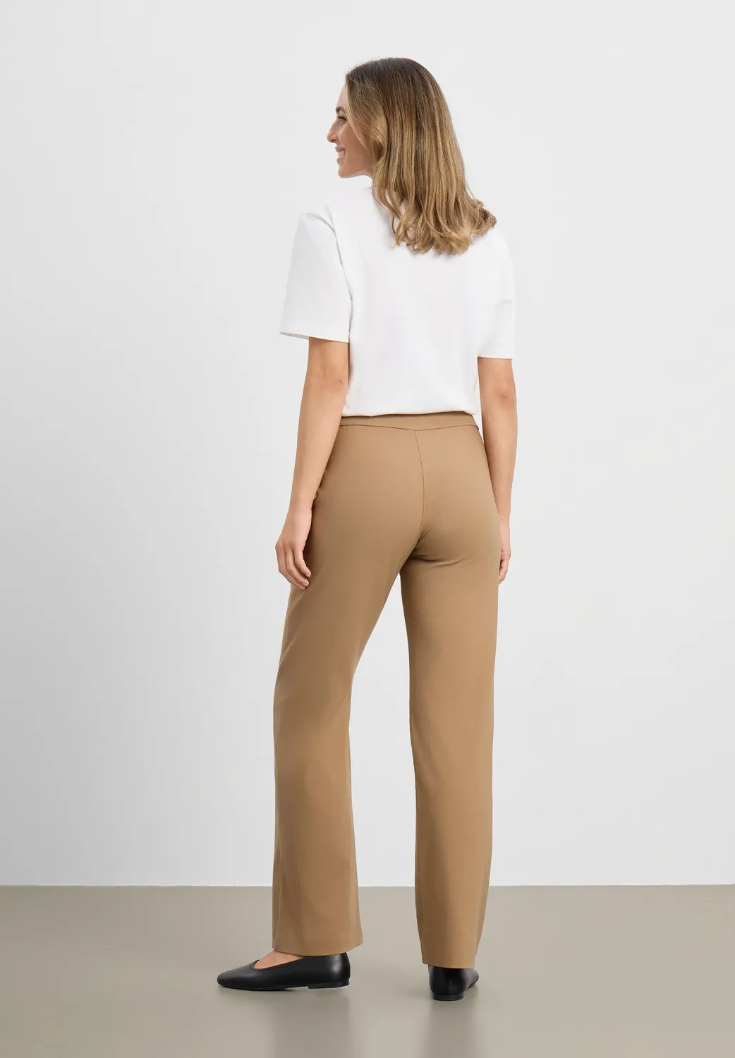 Laurie Thea Straight ML broek nougat elastieke taille